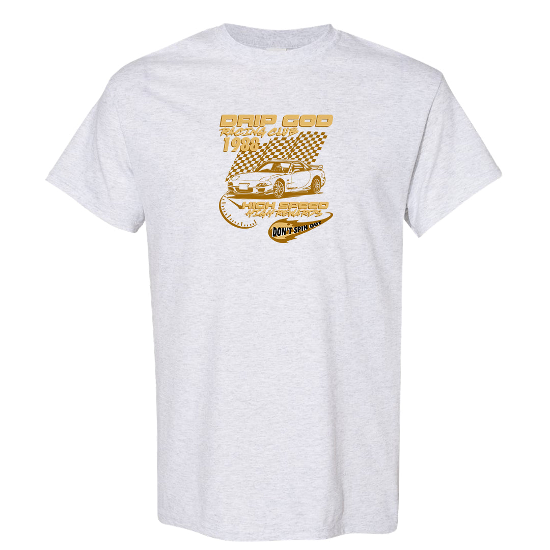 Gold Suede Low Dunks T Shirt | Drip God Racing Club, Ash