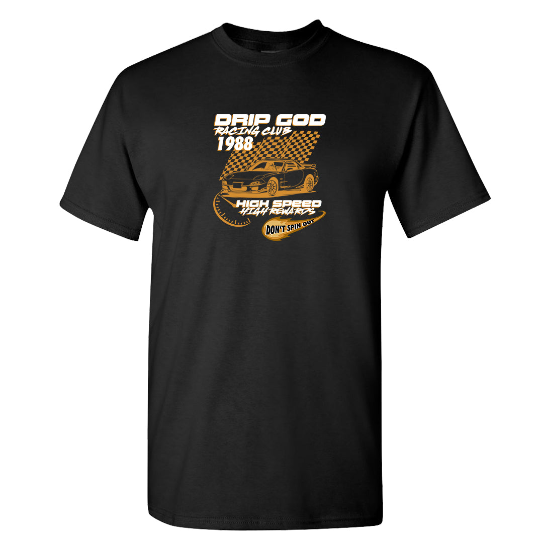 Gold Suede Low Dunks T Shirt | Drip God Racing Club, Black