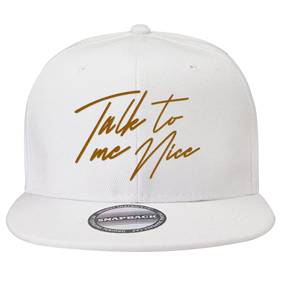 Gold Suede Low Dunks Snapback Hat | Talk To Me Nice, White