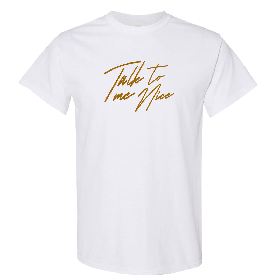 Gold Suede Low Dunks T Shirt | Talk To Me Nice, White