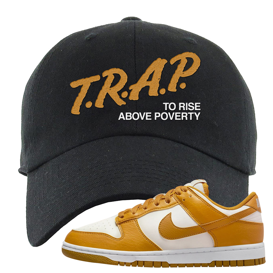 Gold Suede Low Dunks Dad Hat | Trap To Rise Above Poverty, Black