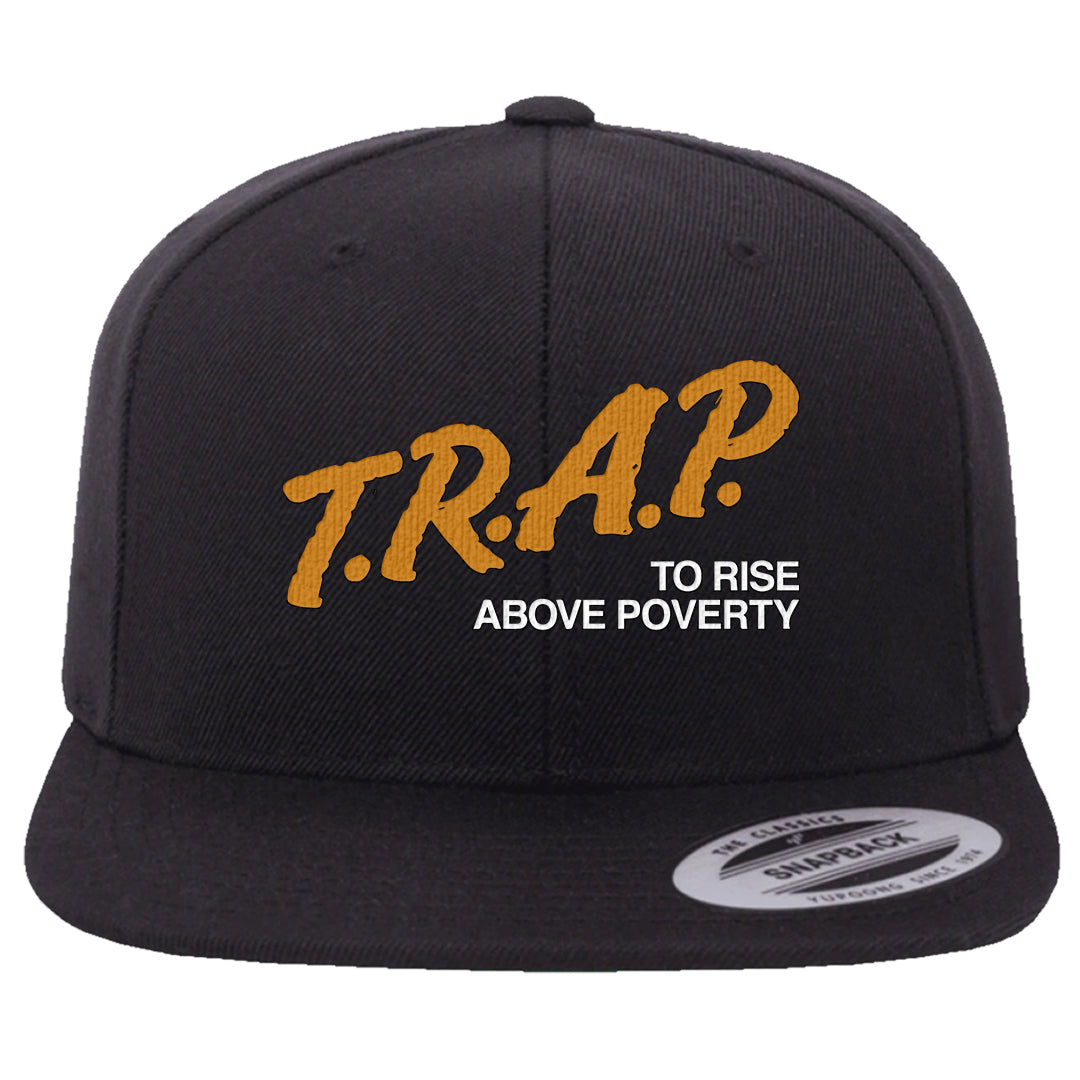 Gold Suede Low Dunks Snapback Hat | Trap To Rise Above Poverty, Black