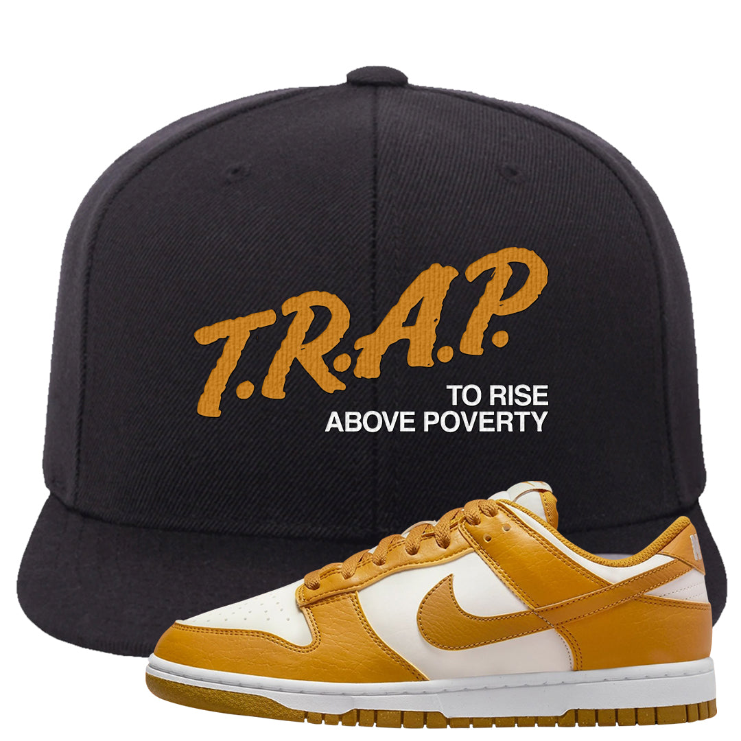 Gold Suede Low Dunks Snapback Hat | Trap To Rise Above Poverty, Black