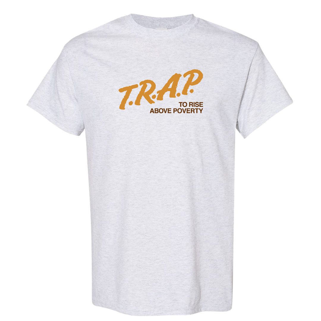 Gold Suede Low Dunks T Shirt | Trap To Rise Above Poverty, Ash