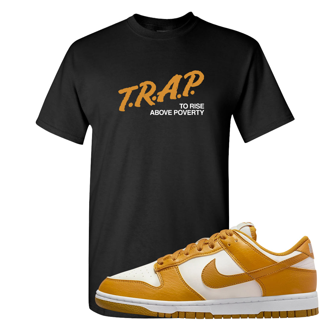 Gold Suede Low Dunks T Shirt | Trap To Rise Above Poverty, Black