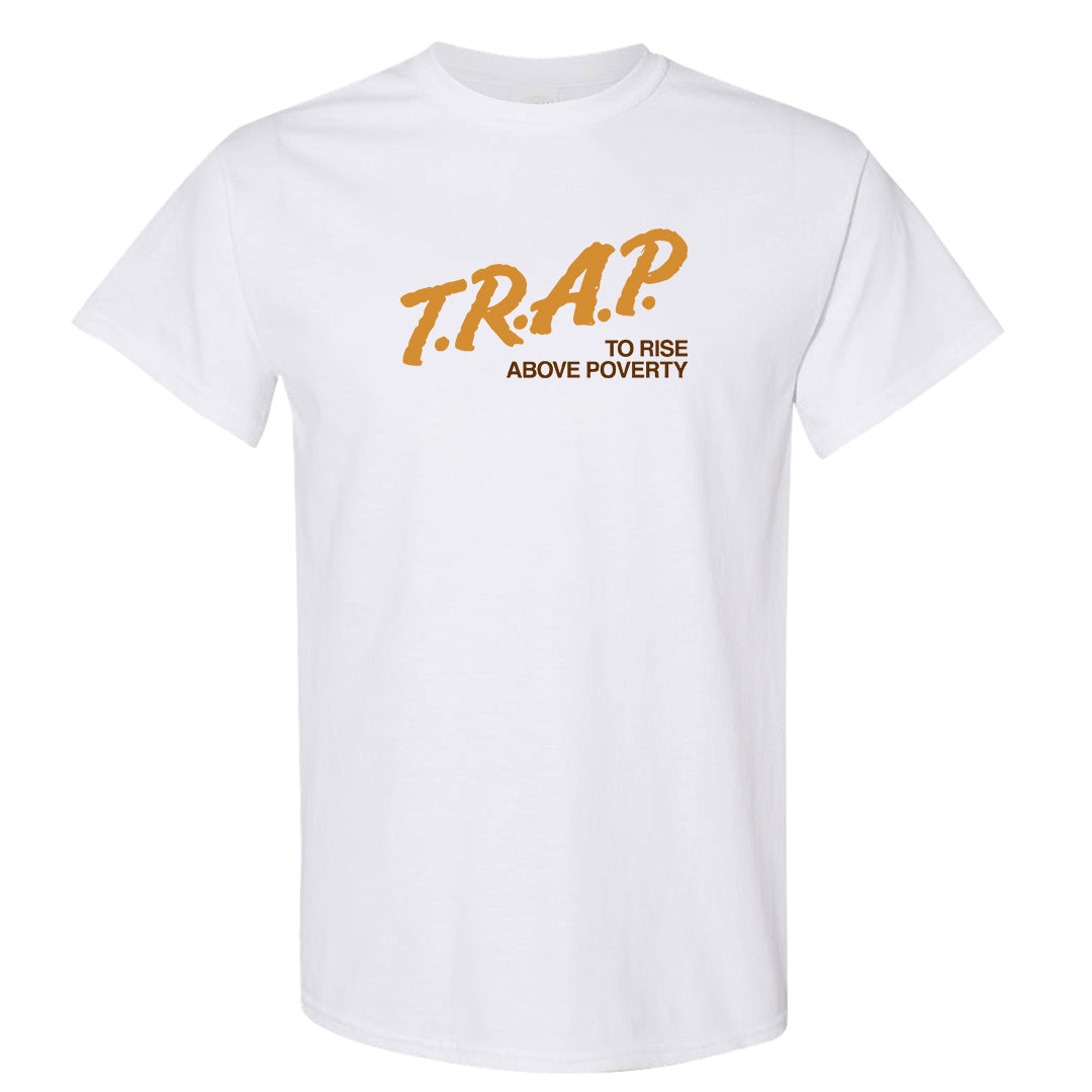 Gold Suede Low Dunks T Shirt | Trap To Rise Above Poverty, White