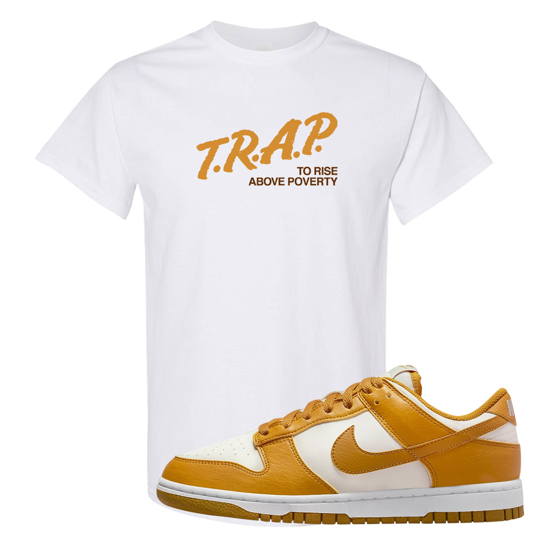 Gold Suede Low Dunks T Shirt | Trap To Rise Above Poverty, White