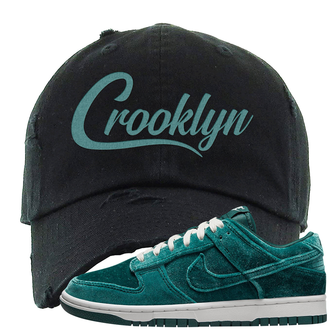 Green Velvet Low Dunks Distressed Dad Hat | Crooklyn, Black