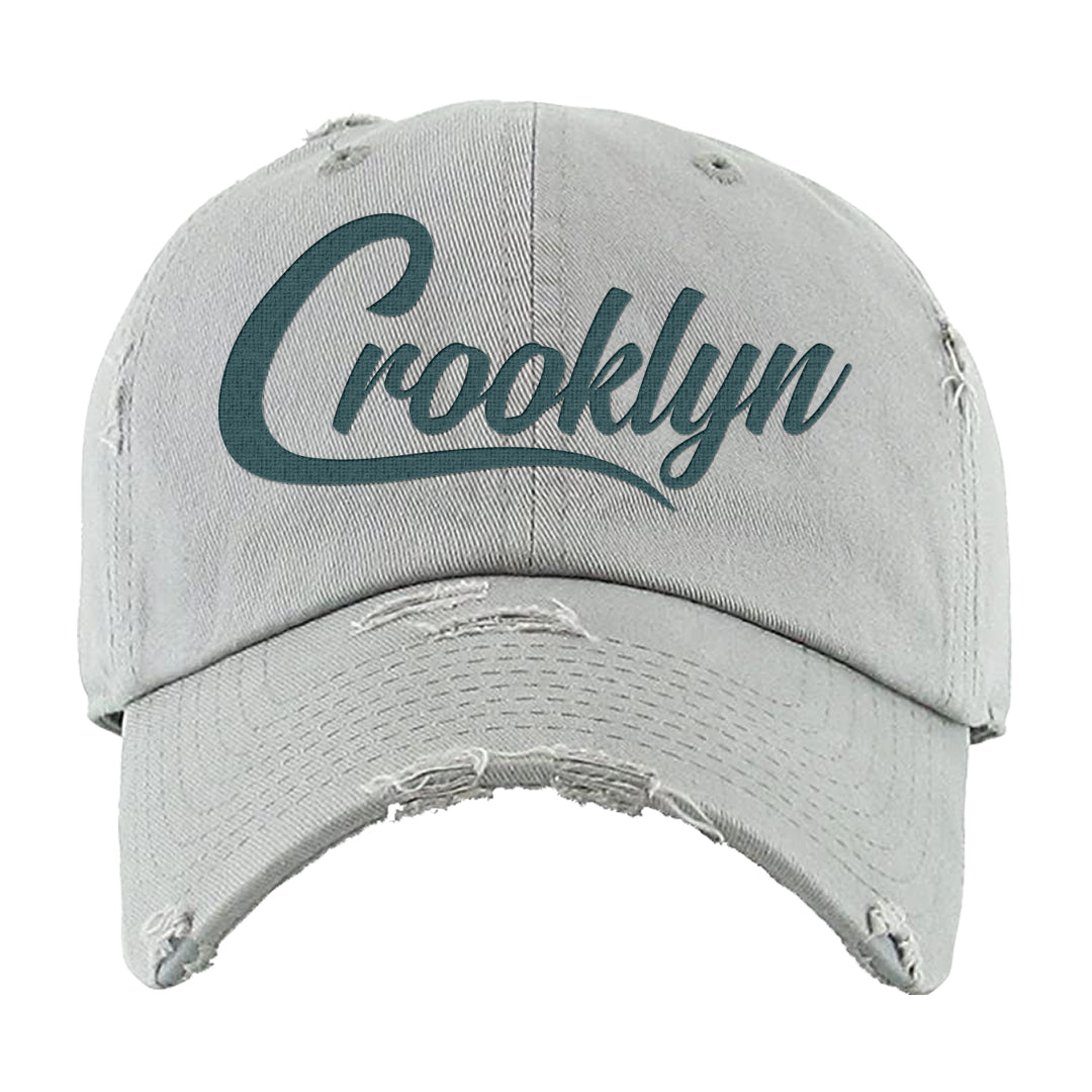 Green Velvet Low Dunks Distressed Dad Hat | Crooklyn, Light Gray