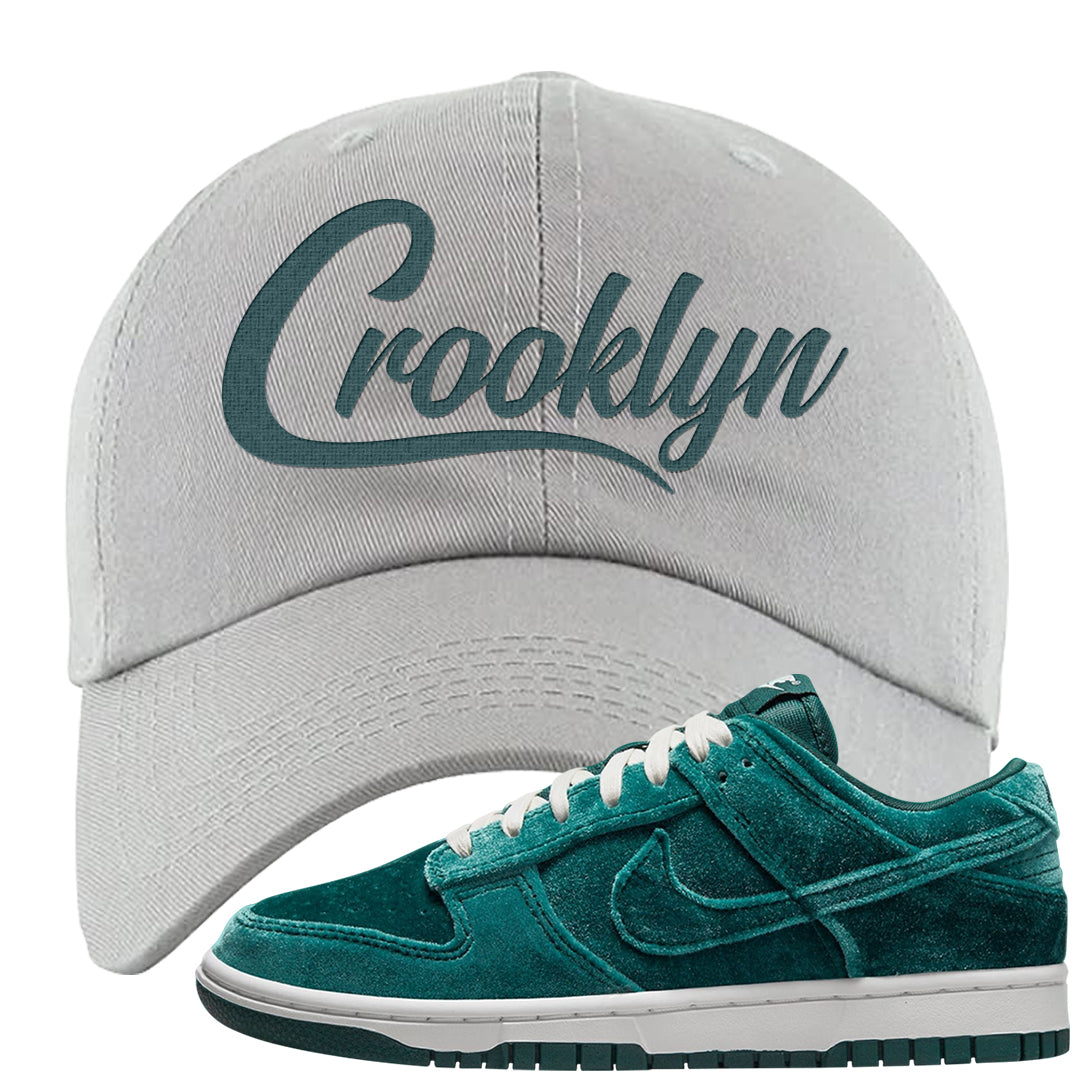 Green Velvet Low Dunks Dad Hat | Crooklyn, Light Gray