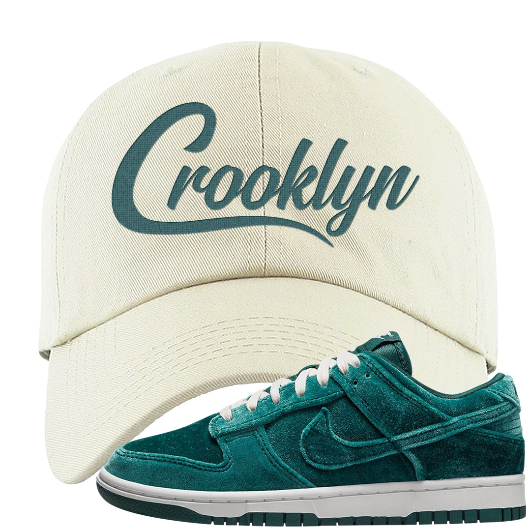 Green Velvet Low Dunks Dad Hat | Crooklyn, White