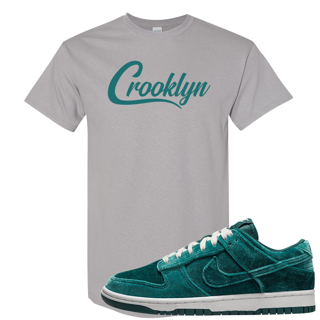 Green Velvet Low Dunks T Shirt | Crooklyn, Gravel