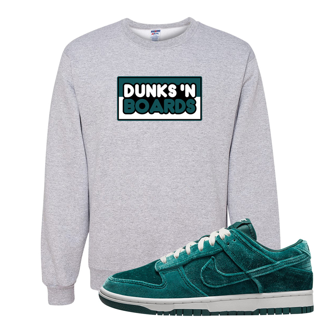 Green Velvet Low Dunks Crewneck Sweatshirt | Dunks N Boards, Ash