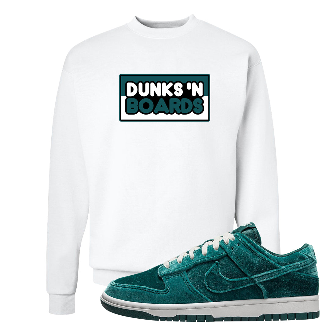 Green Velvet Low Dunks Crewneck Sweatshirt | Dunks N Boards, White