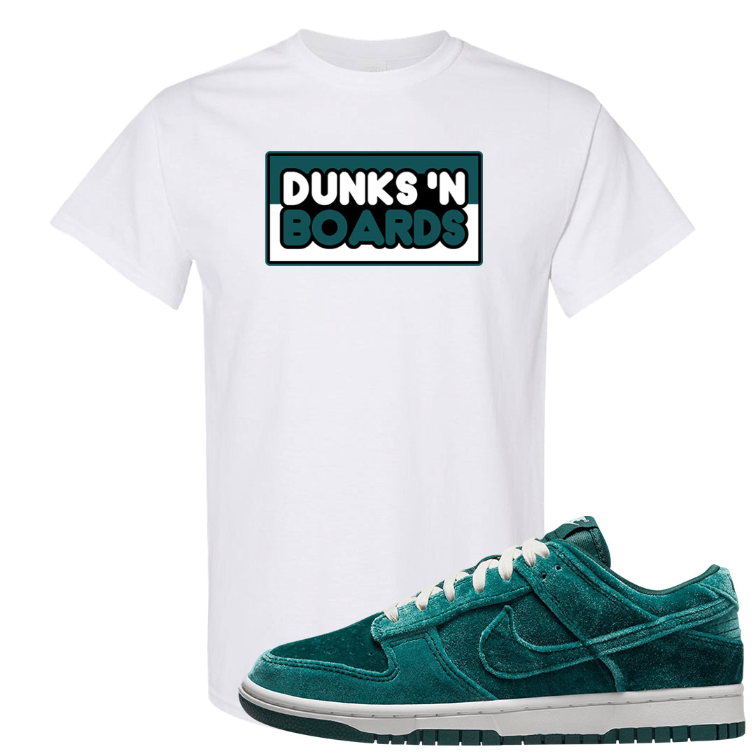Green Velvet Low Dunks T Shirt | Dunks N Boards, White