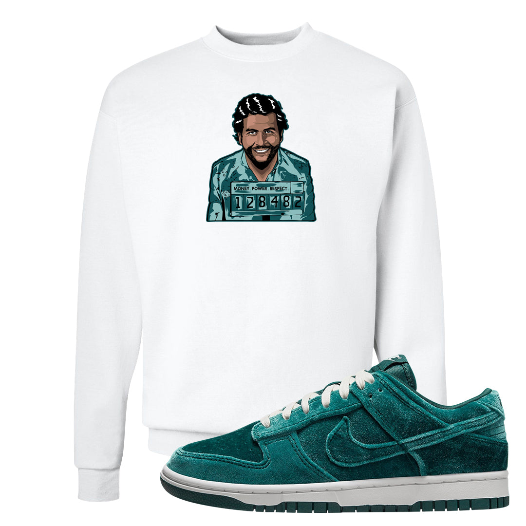 Green Velvet Low Dunks Crewneck Sweatshirt | Escobar Illustration, White