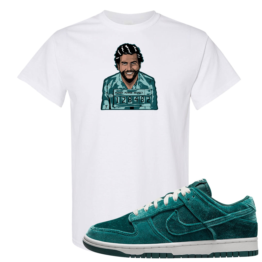 Green Velvet Low Dunks T Shirt | Escobar Illustration, White