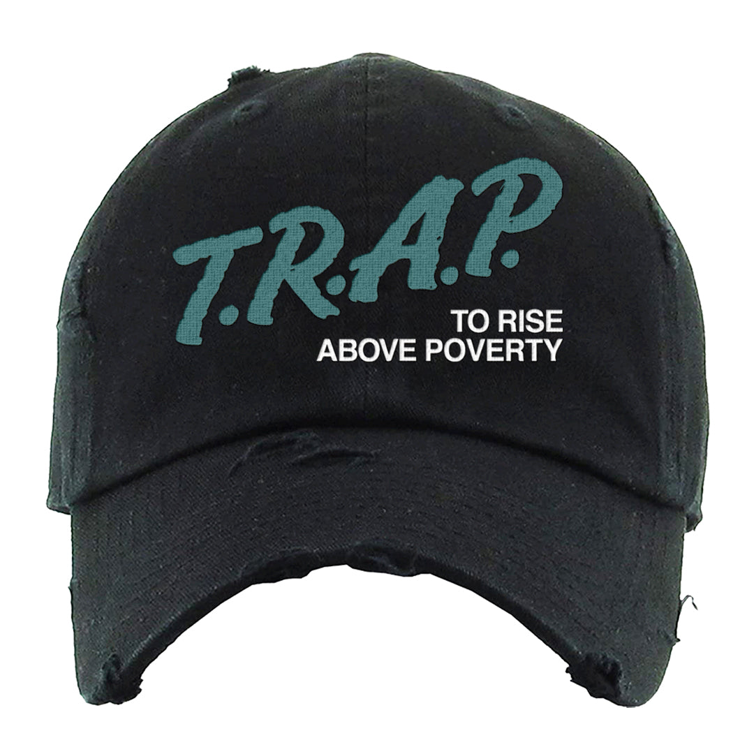 Green Velvet Low Dunks Distressed Dad Hat | Trap To Rise Above Poverty, Black