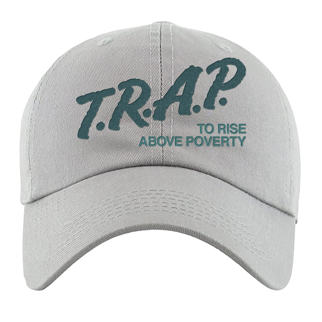 Green Velvet Low Dunks Dad Hat | Trap To Rise Above Poverty, Light Gray