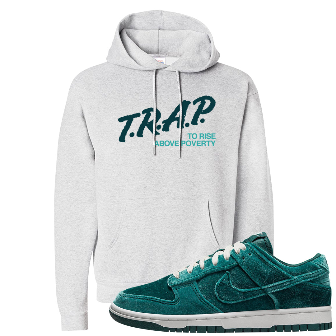 Green Velvet Low Dunks Pullover Hoodie | Trap To Rise Above Poverty, Ash