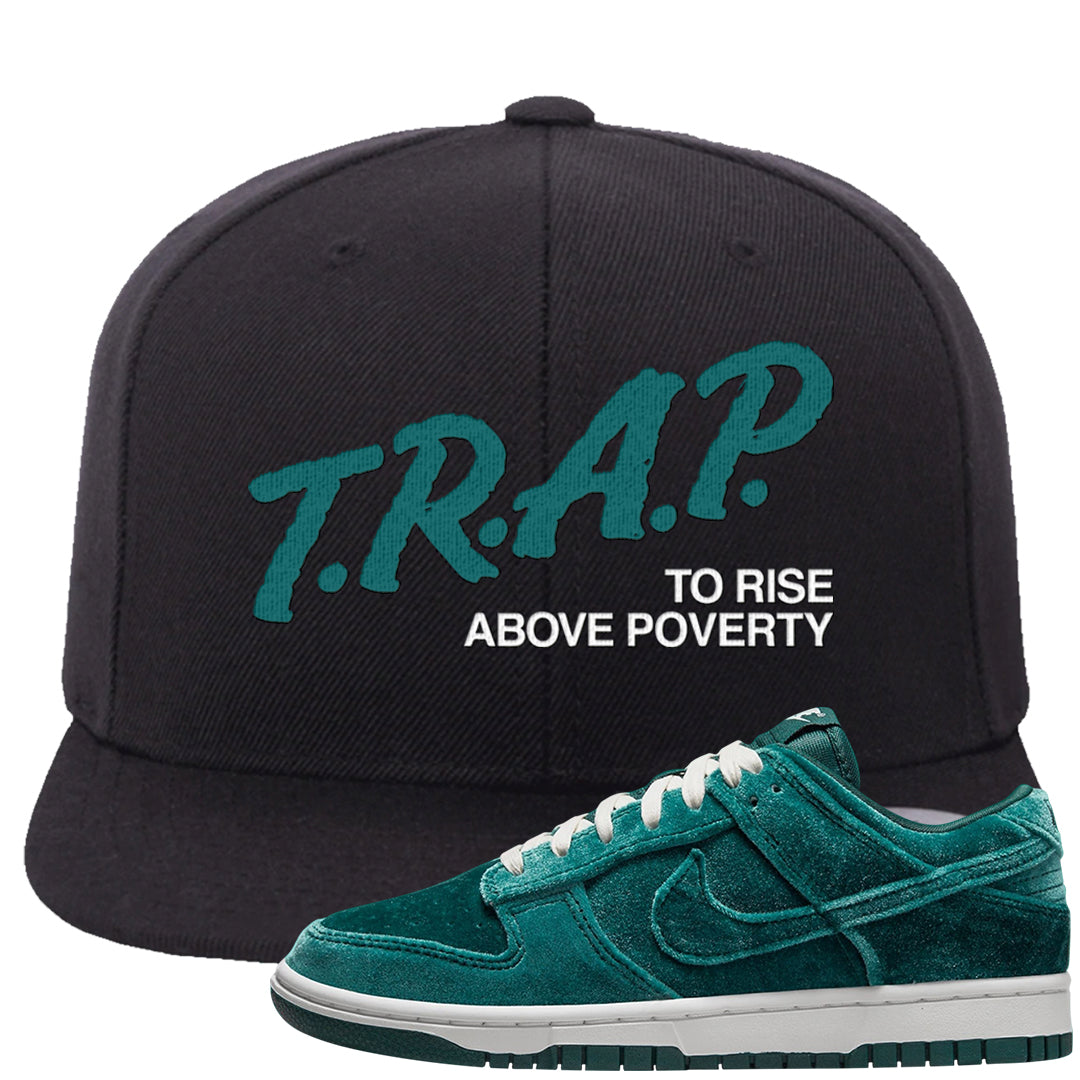 Green Velvet Low Dunks Snapback Hat | Trap To Rise Above Poverty, Black