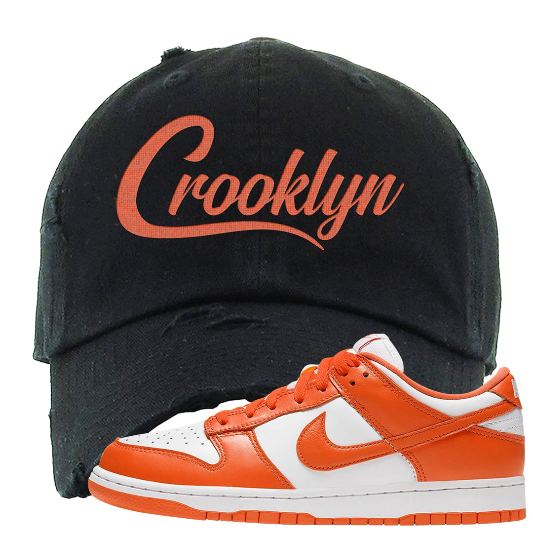 Orange White Low Dunks Distressed Dad Hat | Crooklyn, Black