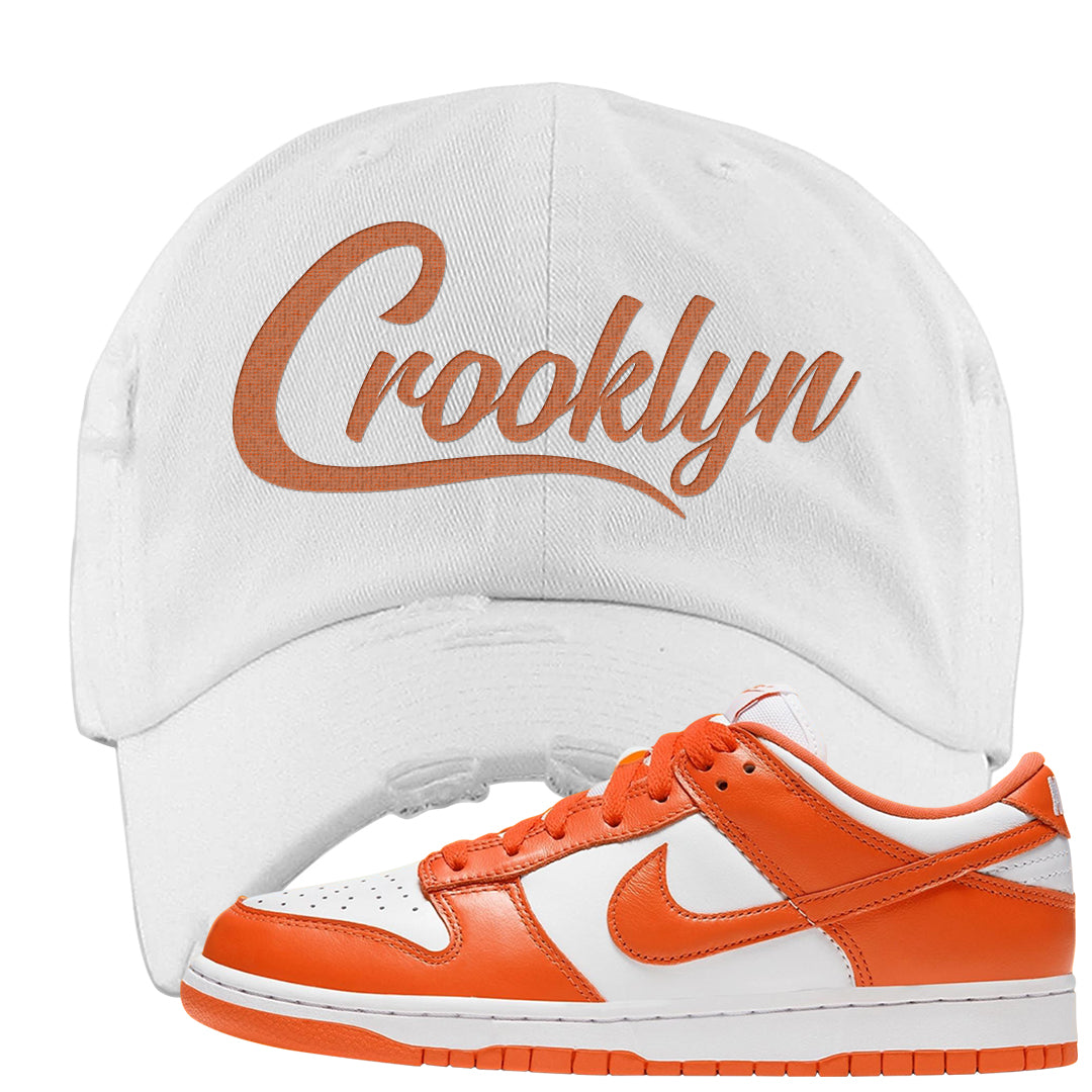 Orange White Low Dunks Distressed Dad Hat | Crooklyn, White