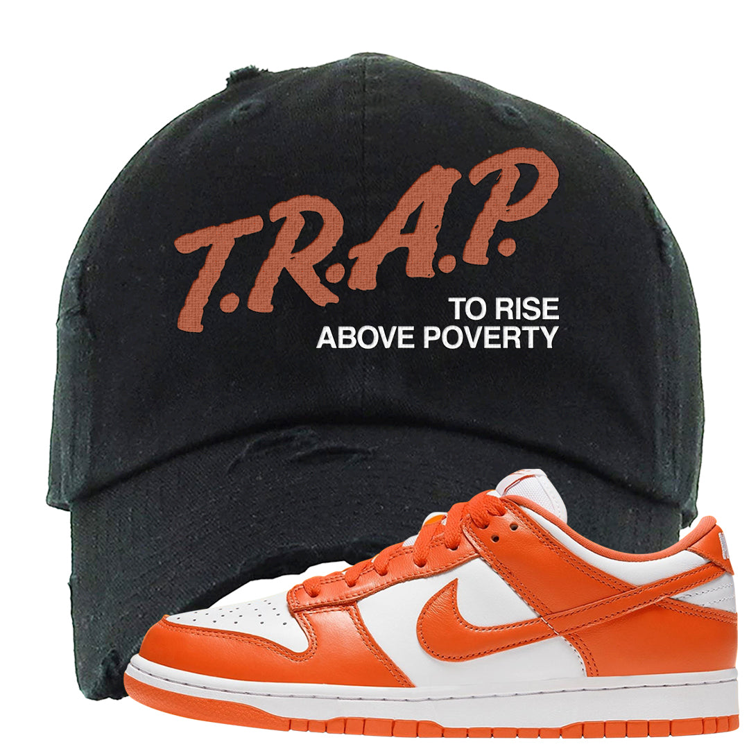 Orange White Low Dunks Distressed Dad Hat | Trap To Rise Above Poverty, Black