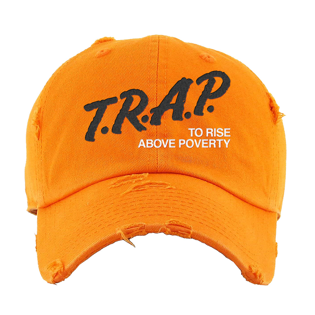Orange White Low Dunks Distressed Dad Hat | Trap To Rise Above Poverty, Orange