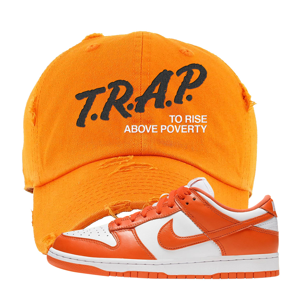 Orange White Low Dunks Distressed Dad Hat | Trap To Rise Above Poverty, Orange