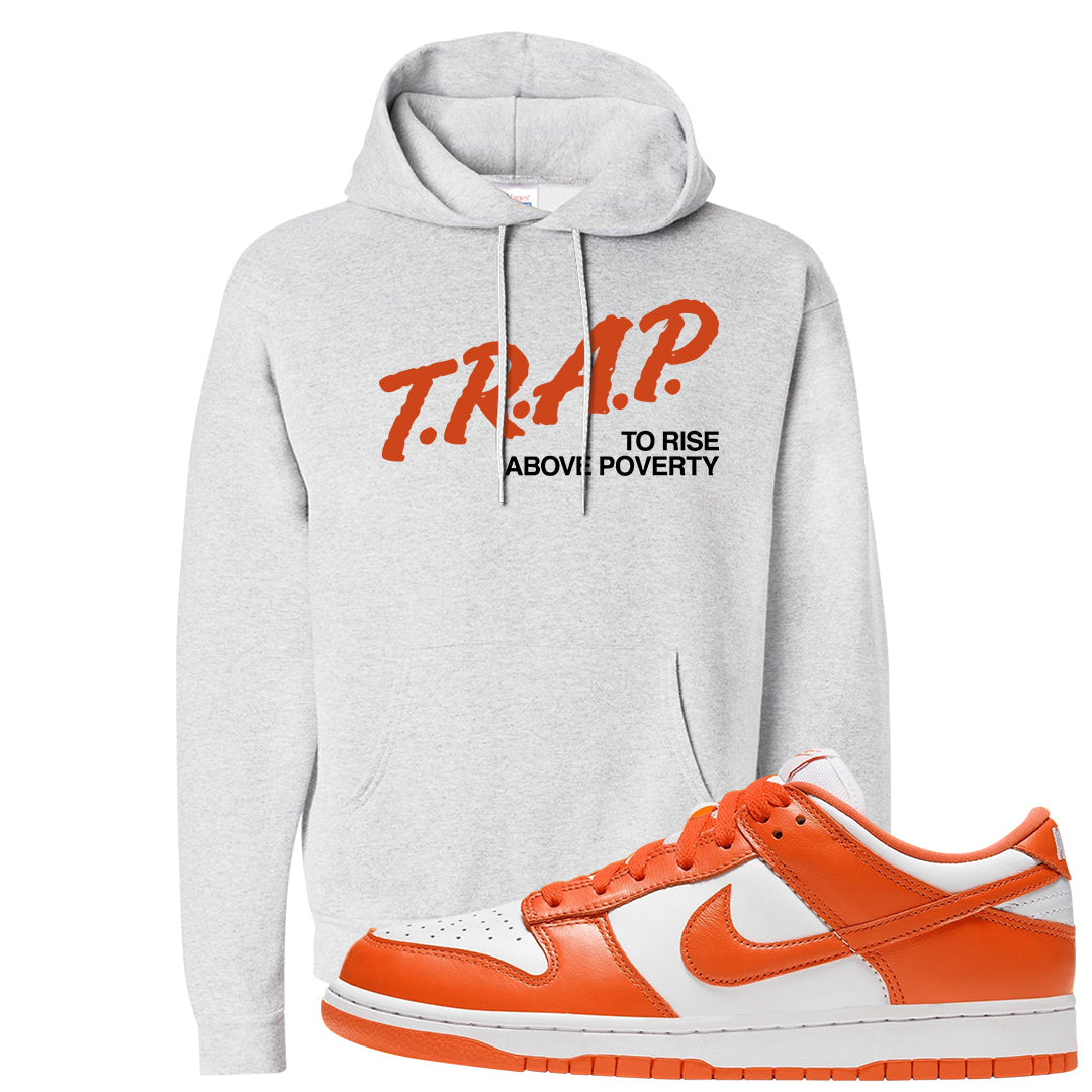 Orange White Low Dunks Hoodie | Trap To Rise Above Poverty, Ash