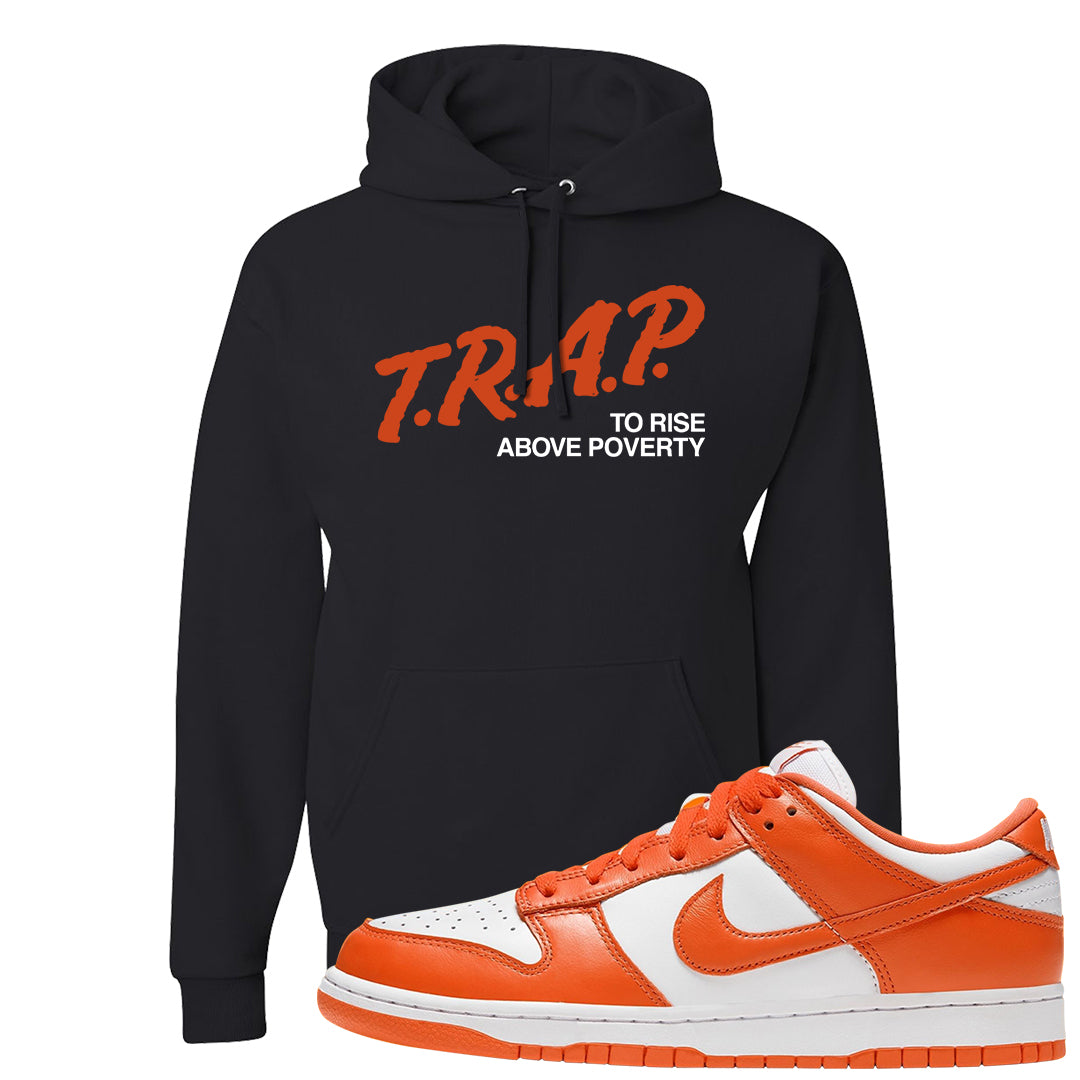 Orange White Low Dunks Hoodie | Trap To Rise Above Poverty, Black