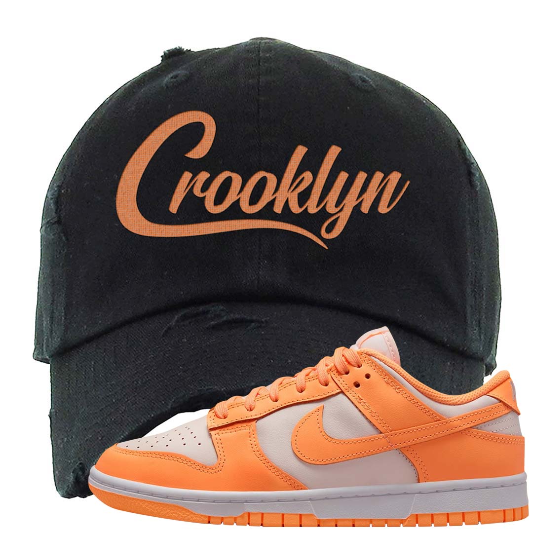 Peach Cream White Low Dunks Distressed Dad Hat | Crooklyn, Black