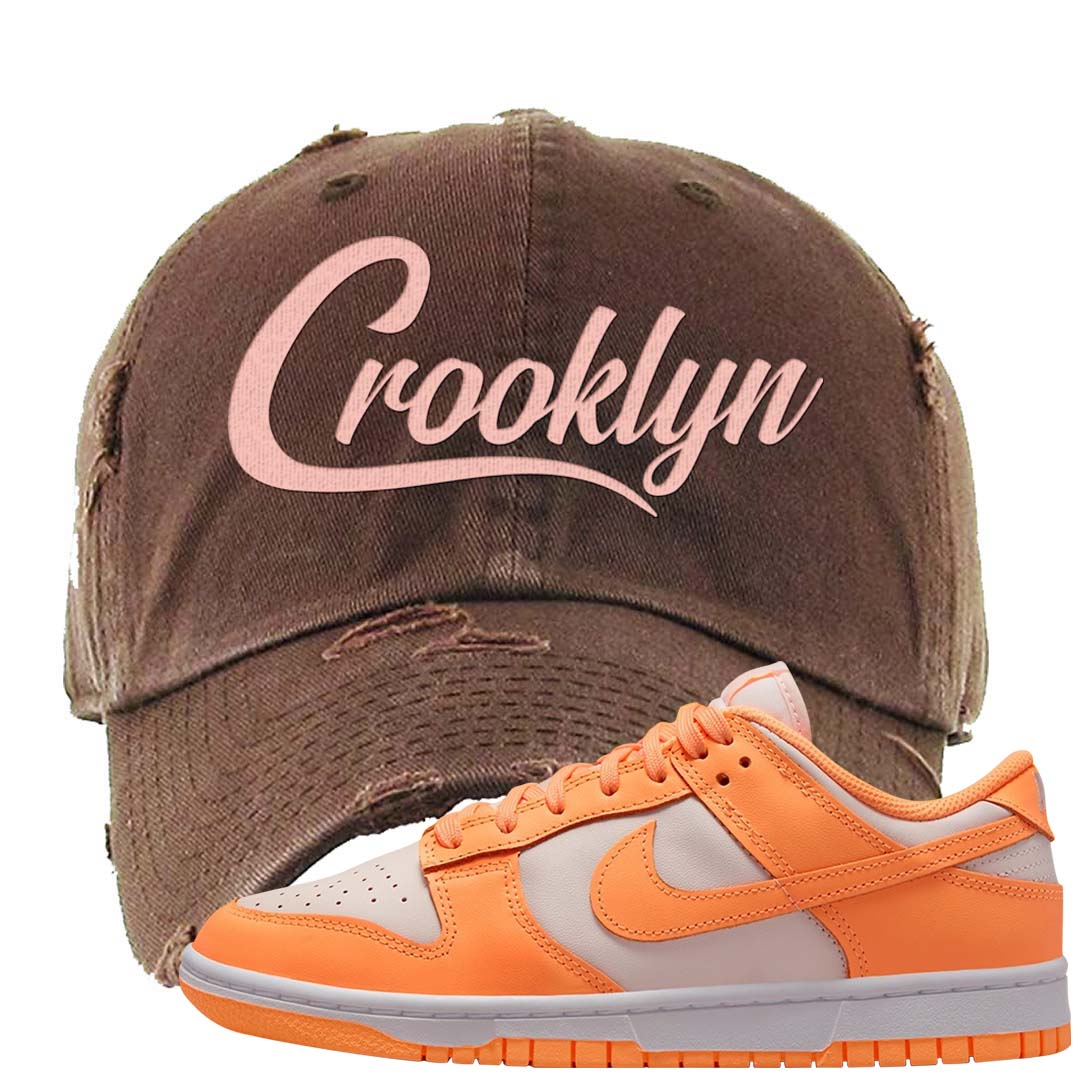 Peach Cream White Low Dunks Distressed Dad Hat | Crooklyn, Brown