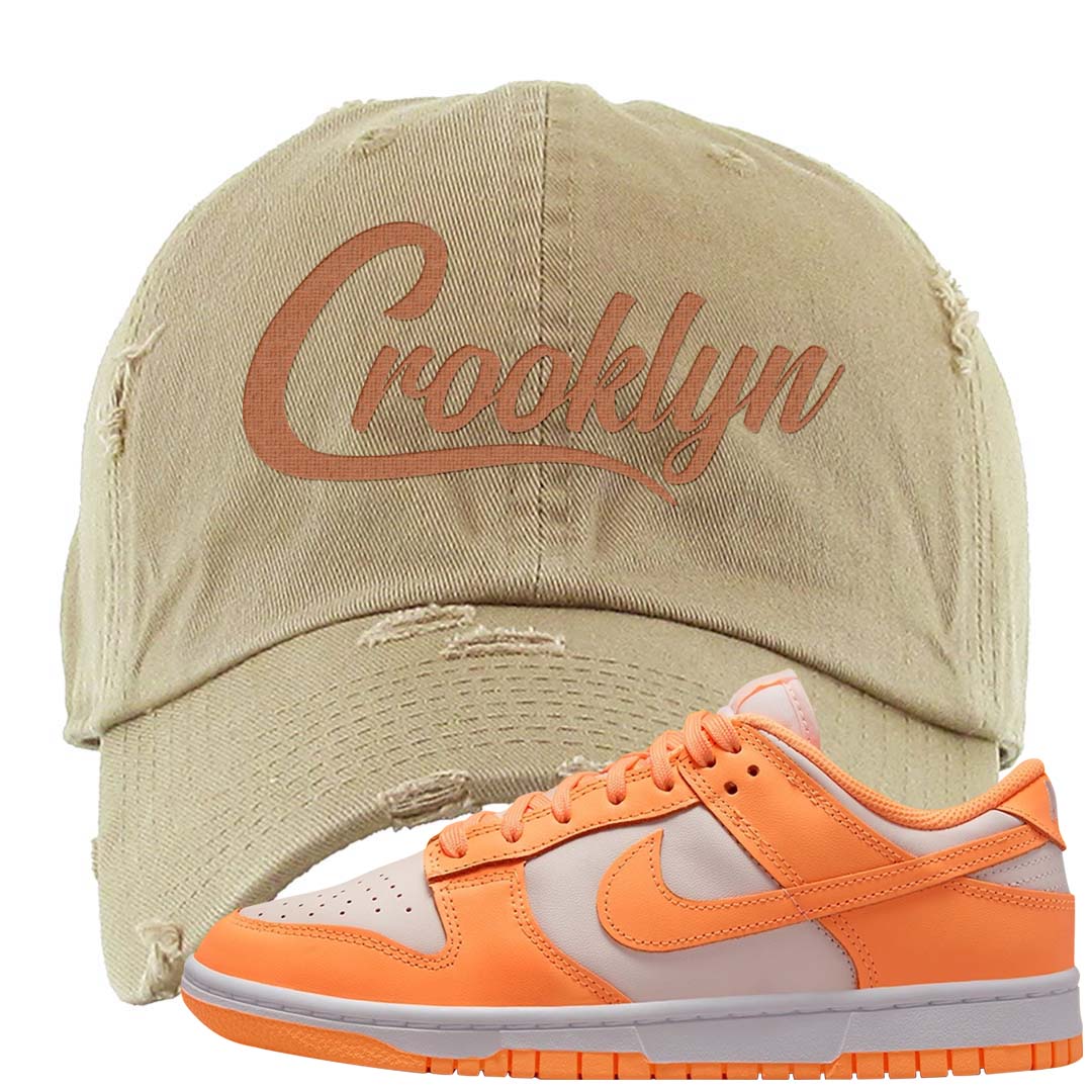 Peach Cream White Low Dunks Distressed Dad Hat | Crooklyn, Khaki