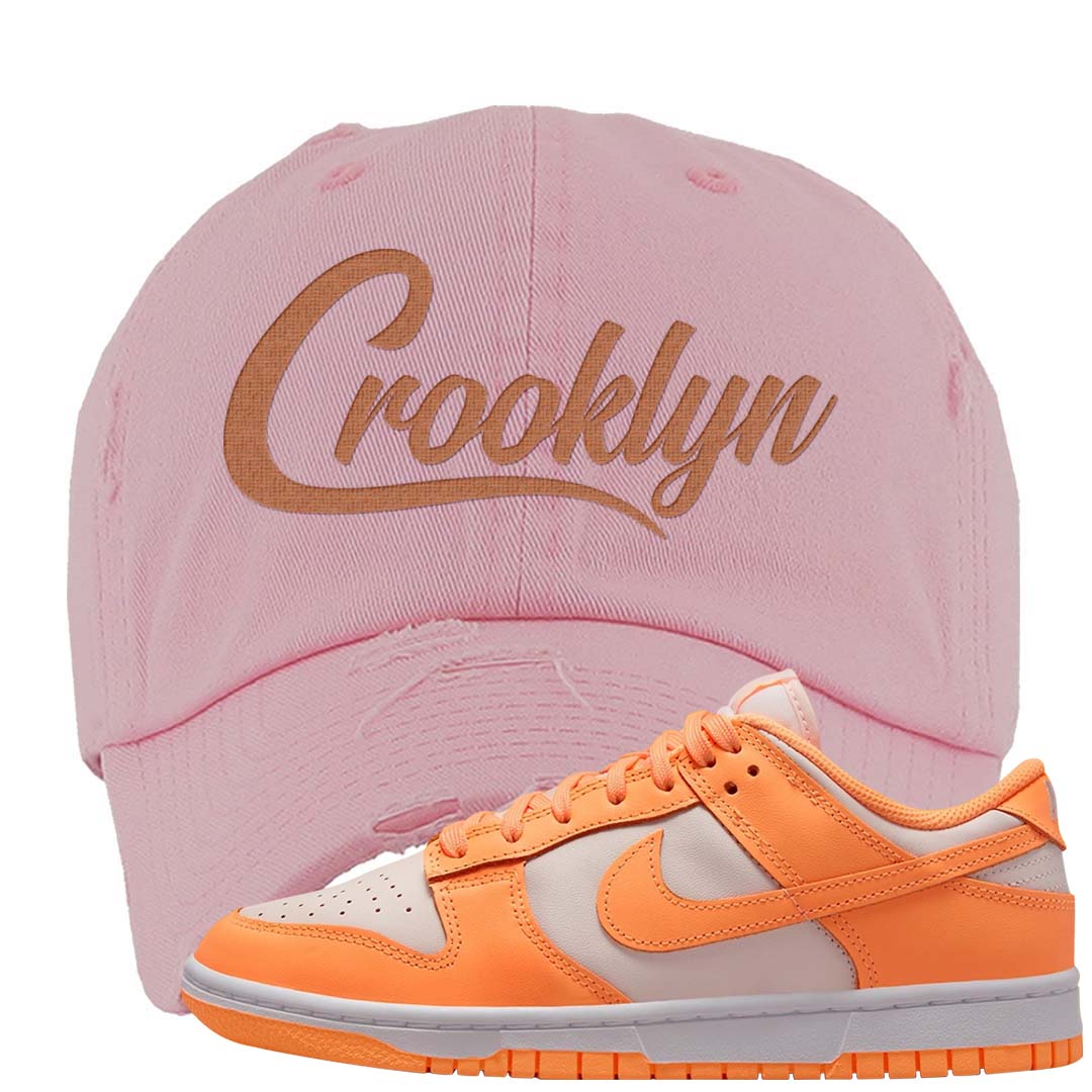 Peach Cream White Low Dunks Distressed Dad Hat | Crooklyn, Light Pink