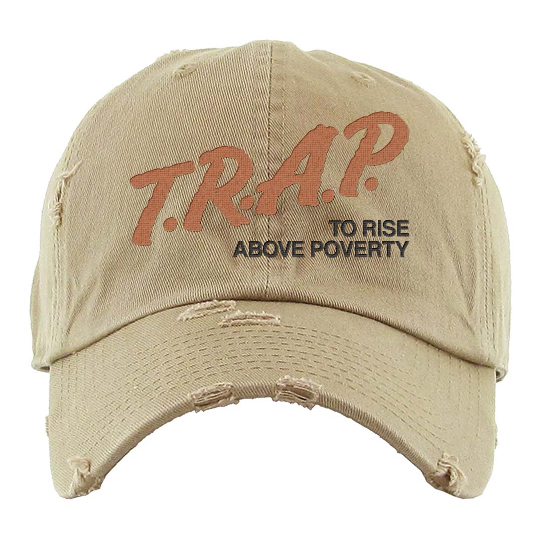Peach Cream White Low Dunks Distressed Dad Hat | Trap To Rise Above Poverty, Khaki