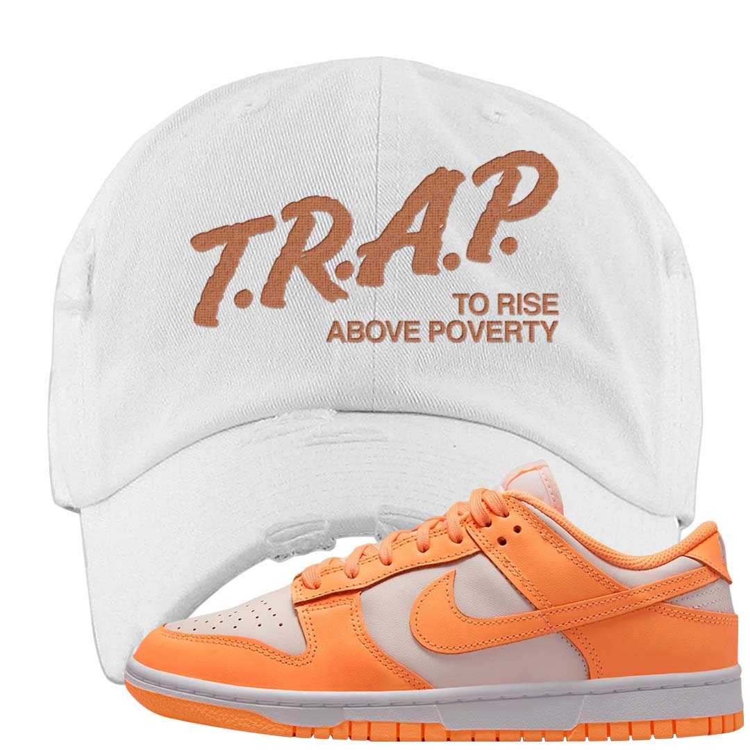 Peach Cream White Low Dunks Distressed Dad Hat | Trap To Rise Above Poverty, White