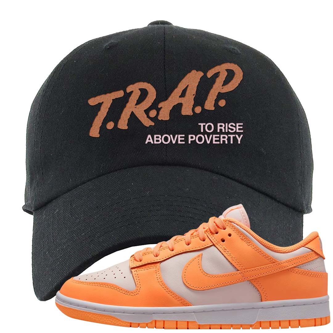 Peach Cream White Low Dunks Dad Hat | Trap To Rise Above Poverty, Black