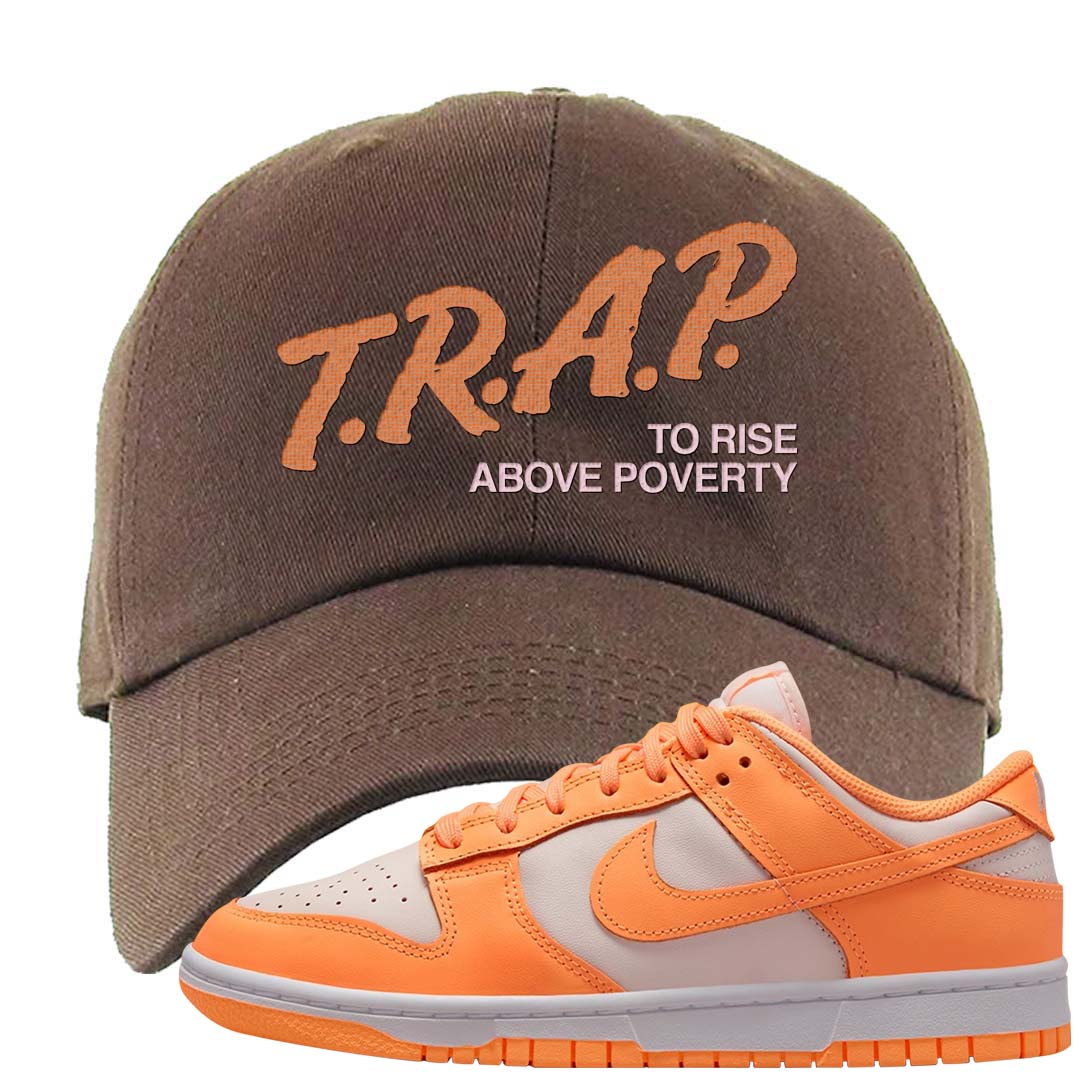 Peach Cream White Low Dunks Dad Hat | Trap To Rise Above Poverty, Brown