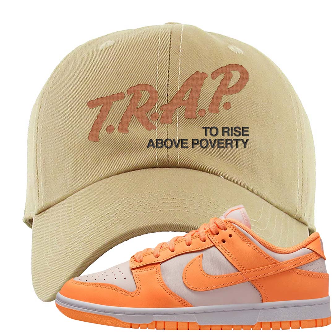 Peach Cream White Low Dunks Dad Hat | Trap To Rise Above Poverty, Khaki