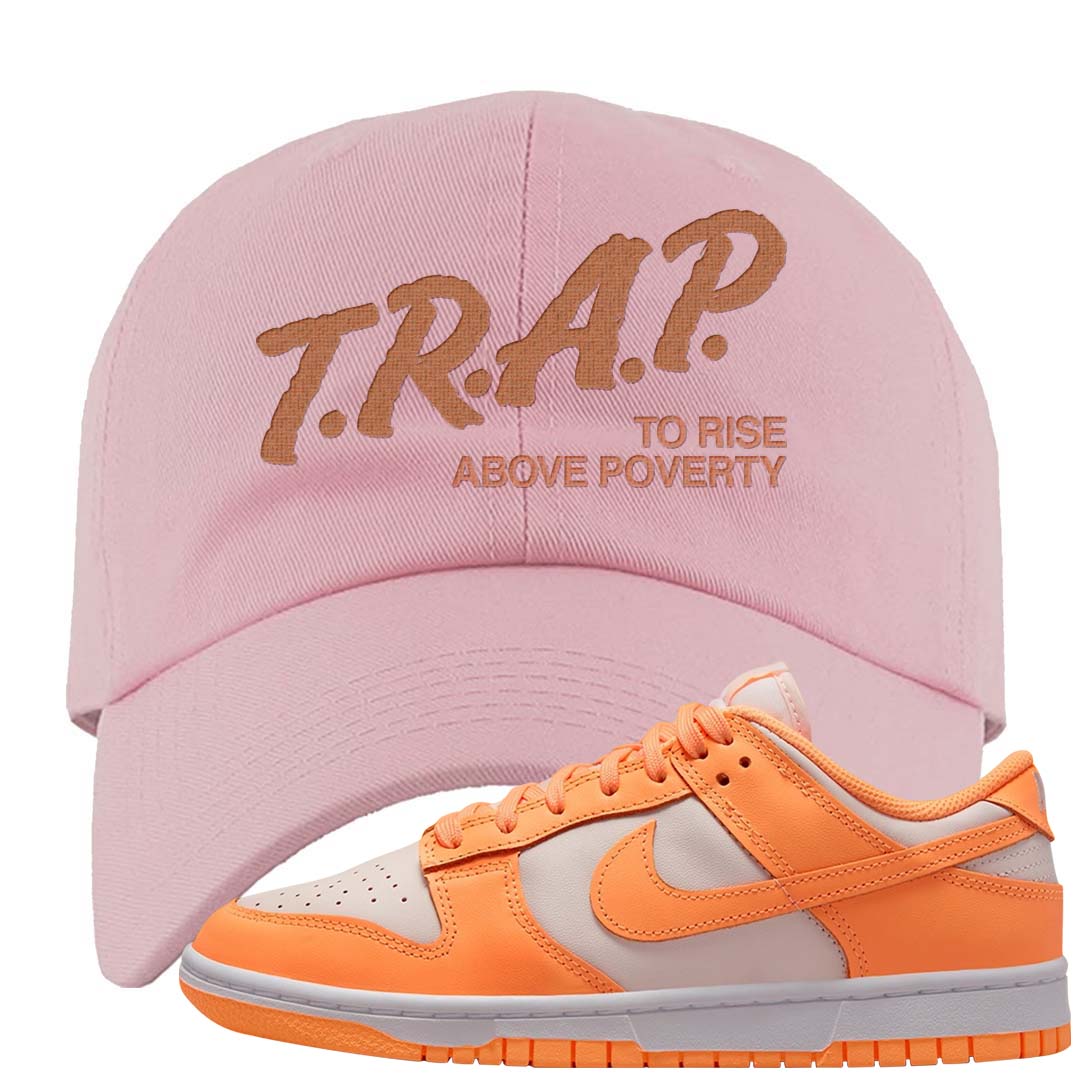 Peach Cream White Low Dunks Dad Hat | Trap To Rise Above Poverty, Light Pink