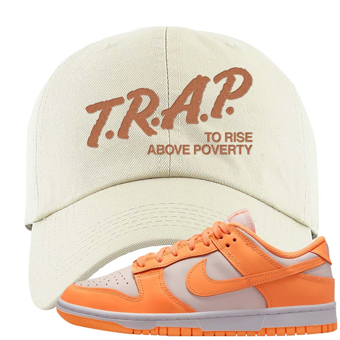 Peach Cream White Low Dunks Dad Hat | Trap To Rise Above Poverty, White