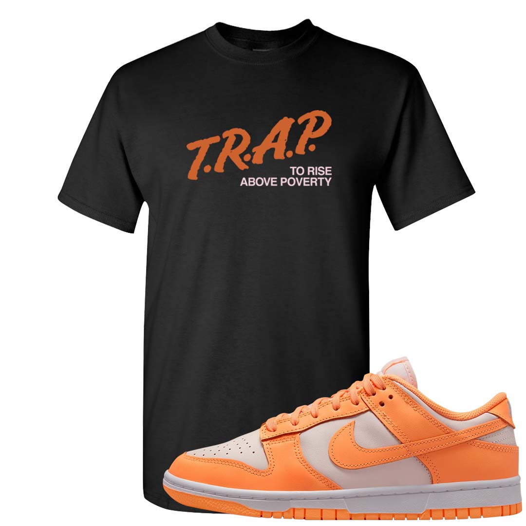 Peach Cream White Low Dunks T Shirt | Trap To Rise Above Poverty, Black