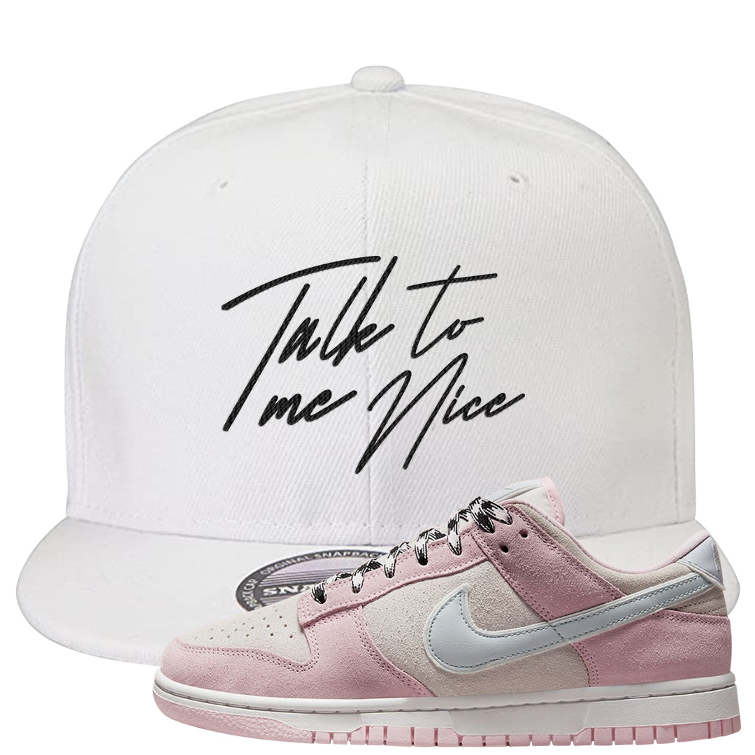 Pink Foam Low Dunks Snapback Hat | Talk To Me Nice, White