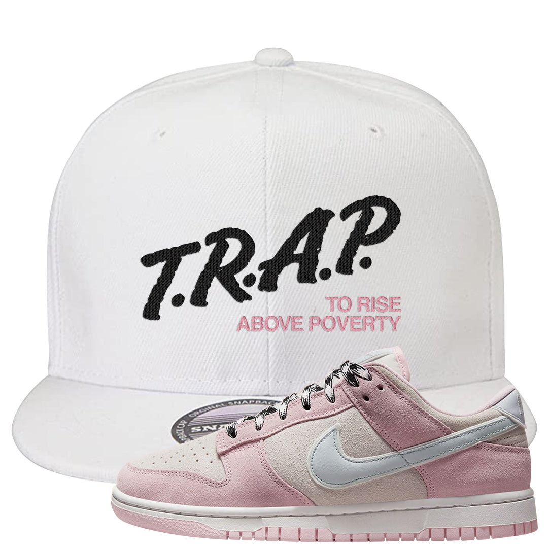 Pink Foam Low Dunks Snapback Hat | Trap To Rise Above Poverty, White