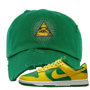 Reverse Brazil Low Dunks Distressed Dad Hat | All Seeing Eye, Kelly