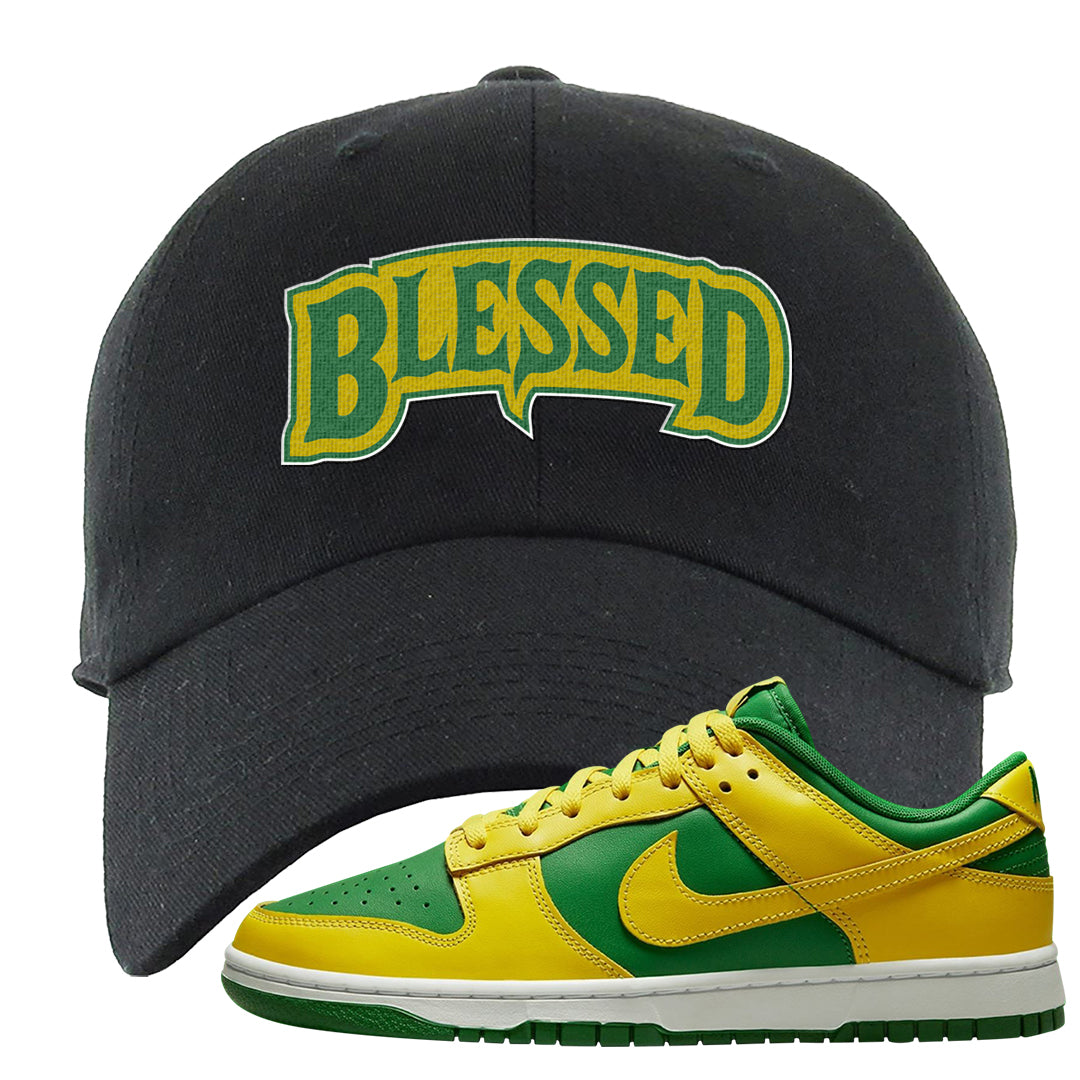 Reverse Brazil Low Dunks Dad Hat | Blessed Arch, Black