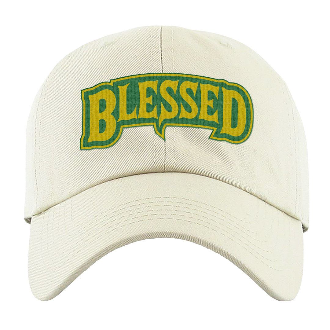 Reverse Brazil Low Dunks Dad Hat | Blessed Arch, White