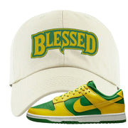 Reverse Brazil Low Dunks Dad Hat | Blessed Arch, White